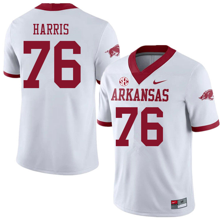 Men #76 E'Marion Harris Arkansas Razorbacks College Football Jerseys Sale-Alternate White - Click Image to Close